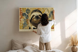 Paul Sinus Wandbild 120x80cm Faultier Tierportrait humorvolle Tier Illustration naturfarben modernes Tier Kunstbild Wanddekoration fuer Wohnzimmer Kinderzimmer Büro