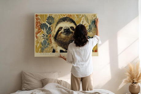 Paul Sinus Wandbild 120x80cm Faultier Tierportrait humorvolle Tier Illustration naturfarben modernes Tier Kunstbild Wanddekoration fuer Wohnzimmer Kinderzimmer Büro