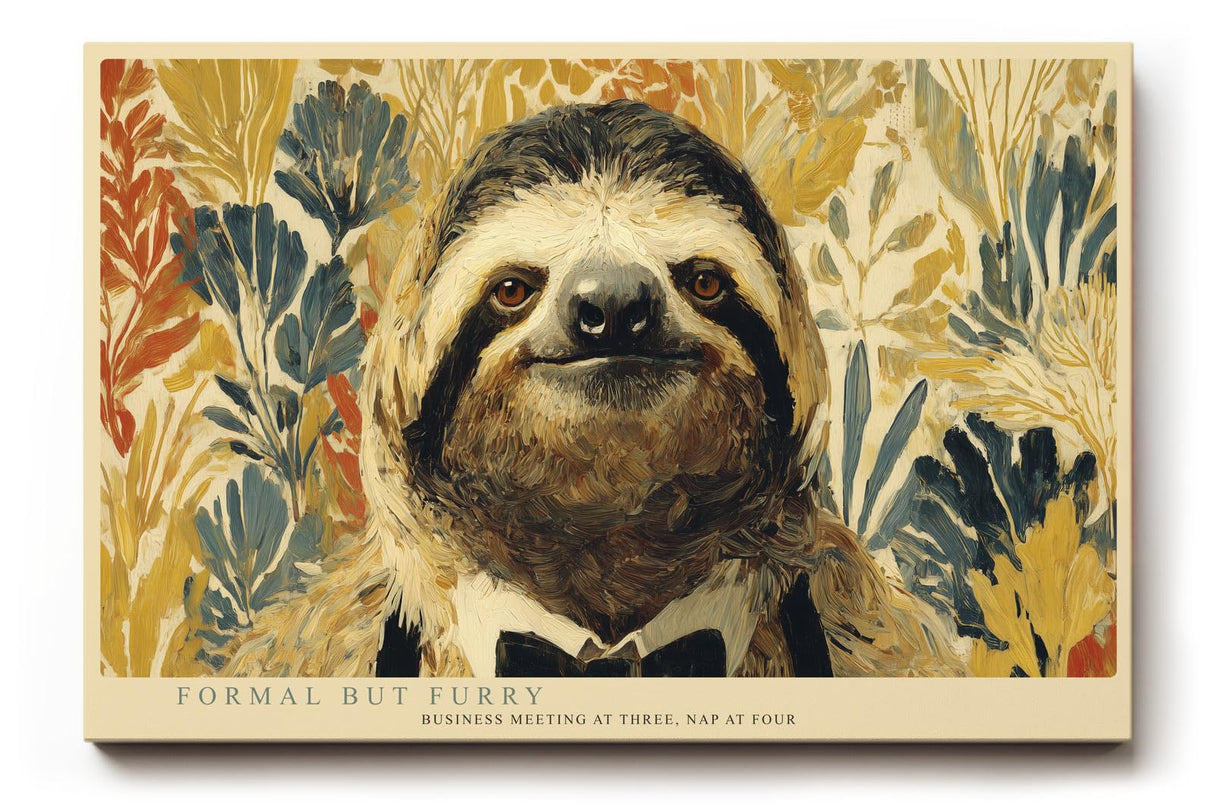 Paul Sinus Wandbild 120x80cm Faultier Tierportrait humorvolle Tier Illustration naturfarben modernes Tier Kunstbild Wanddekoration fuer Wohnzimmer Kinderzimmer Büro