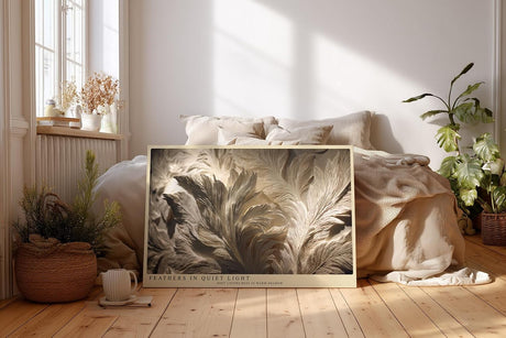 Paul Sinus Wandbild 120x80cm Feathers in Quiet Light elegante Federn Struktur Kunst in warmen Naturtönen Poster für Wohnzimmer Schlafzimmer
