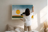 Paul Sinus Wandbild Fields of Serenity – Minimalistische Landschaft mit leuchtender Sonne und sanften Farbtönen, Symbol für Ruhe und Weite