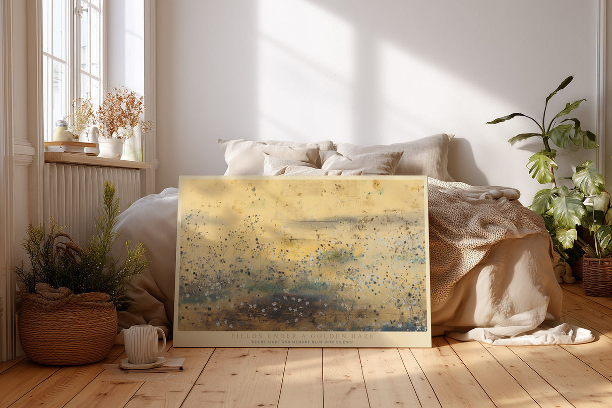 Paul Sinus Wandbild Fields Under a Golden Haze Abstract Landscape in Warm Light and Gentle Silence