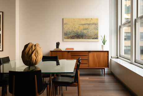 Paul Sinus Wandbild Fields Under a Golden Haze Abstract Landscape in Warm Light and Gentle Silence