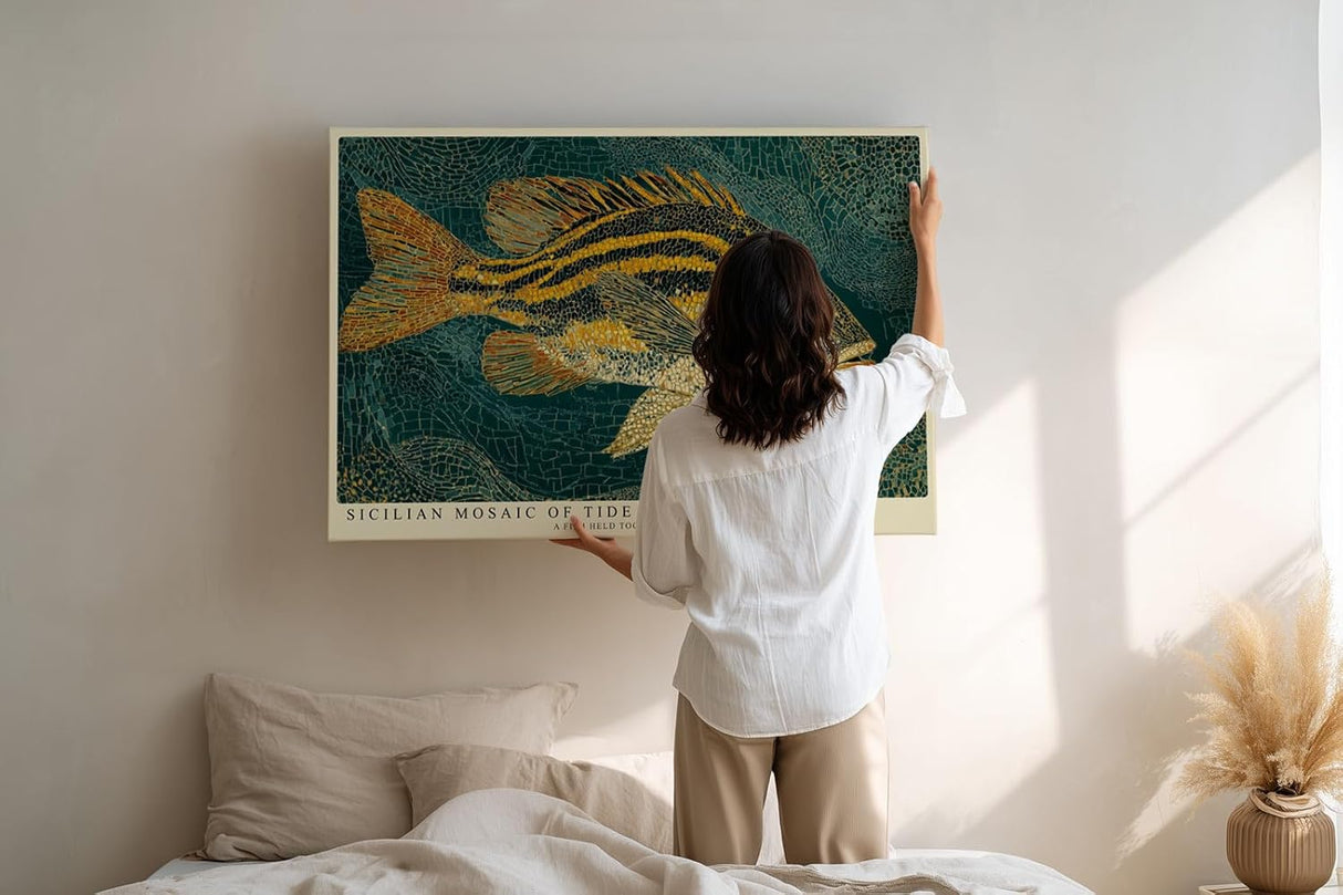 Paul Sinus Wandbild 120x80cm Fisch Mosaik Mediterrane Kunstmotiv Dekorative Meeres Illustration im Mosaik Stil