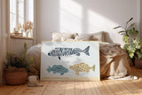 Paul Sinus Wandbild 120x80cm Fische grafische Illustration modern maritimes Design Muster Kunstdruck stilvolle Wanddekoration fuer Wohnzimmer Bad Kueche Flur