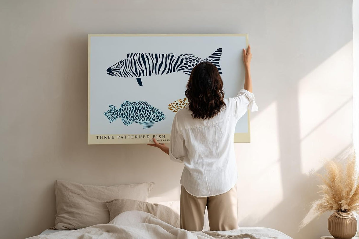 Paul Sinus Wandbild 120x80cm Fische grafische Illustration modern maritimes Design Muster Kunstdruck stilvolle Wanddekoration fuer Wohnzimmer Bad Kueche Flur