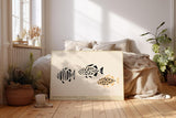 Paul Sinus Wandbild 120x80cm Fische minimalistische Illustration modernes Grafikdesign schwarz beige Kunstdruck stilvolle Wanddekoration fuer Wohnzimmer Bad Kueche