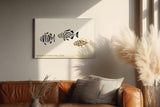 Paul Sinus Wandbild 120x80cm Fische minimalistische Illustration modernes Grafikdesign schwarz beige Kunstdruck stilvolle Wanddekoration fuer Wohnzimmer Bad Kueche
