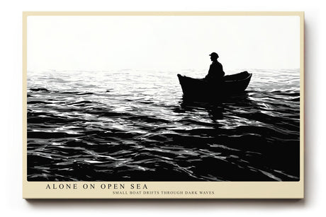 Paul Sinus Wandbild 120x80cm Fischer im Boot auf offenem Meer Schwarz Weiss Fotokunst ruhiges maritimes Kunstposter elegante Wanddekoration fuer Wohnzimmer Schlafzimmer Büro