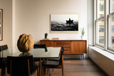 Paul Sinus Wandbild 120x80cm Fischer im Boot auf offenem Meer Schwarz Weiss Fotokunst ruhiges maritimes Kunstposter elegante Wanddekoration fuer Wohnzimmer Schlafzimmer Büro