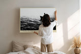 Paul Sinus Wandbild 120x80cm Fischer im Boot auf offenem Meer Schwarz Weiss Fotokunst ruhiges maritimes Kunstposter elegante Wanddekoration fuer Wohnzimmer Schlafzimmer Büro