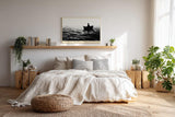 Paul Sinus Wandbild 120x80cm Fischer im Boot auf offenem Meer Schwarz Weiss Fotokunst ruhiges maritimes Kunstposter elegante Wanddekoration fuer Wohnzimmer Schlafzimmer Büro