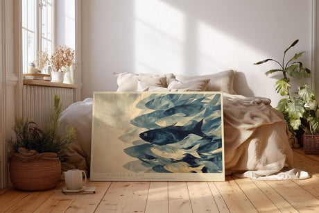 Paul Sinus Wandbild 120x80cm Fischschwarm modern blau abstrakte Meereskunst Kunstdruck grosses Kunstbild stilvolle Wanddekoration fuer Wohnzimmer Büro Flur