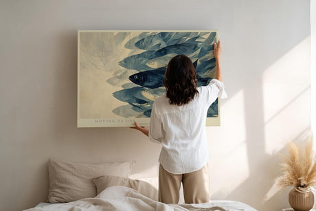 Paul Sinus Wandbild 120x80cm Fischschwarm modern blau abstrakte Meereskunst Kunstdruck grosses Kunstbild stilvolle Wanddekoration fuer Wohnzimmer Büro Flur