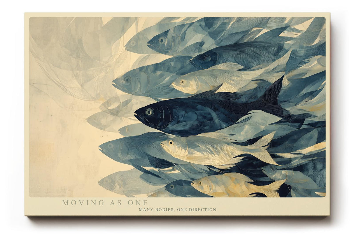 Paul Sinus Wandbild 120x80cm Fischschwarm modern blau abstrakte Meereskunst Kunstdruck grosses Kunstbild stilvolle Wanddekoration fuer Wohnzimmer Büro Flur