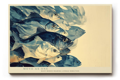 Paul Sinus Wandbild 120x80cm Fischschwarm Unterwasser Kunst moderne Meeresmalerei blau beige Naturfarben stilvolle Wanddekoration fuer Wohnzimmer Büro
