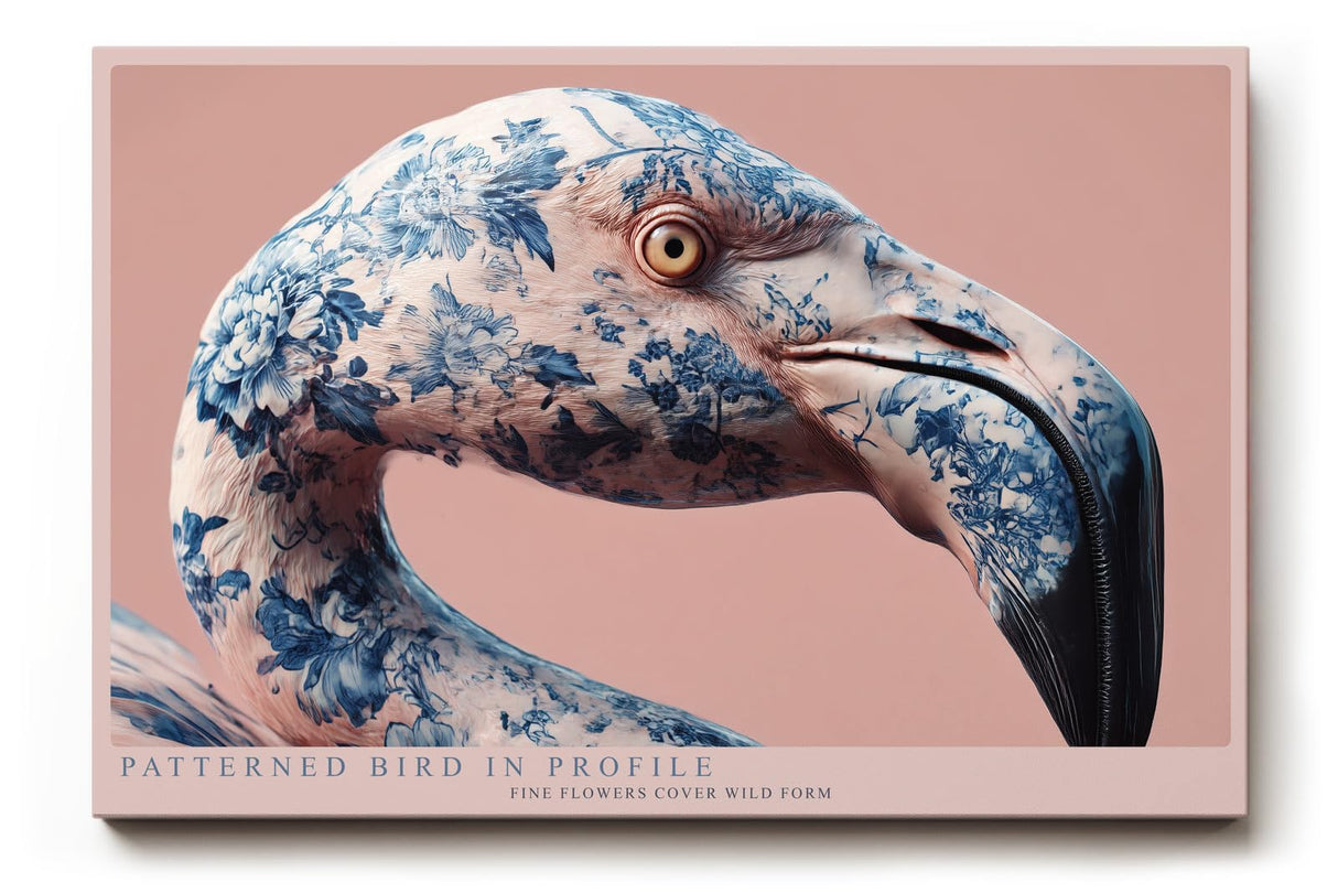 Paul Sinus Wandbild 120x80cm Flamingo Profil blau weißes Muster kunstvolle Tierillustration moderne Tierkunst stilvolle