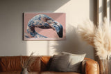 Paul Sinus Wandbild 120x80cm Flamingo Profil blau weißes Muster kunstvolle Tierillustration moderne Tierkunst stilvolle