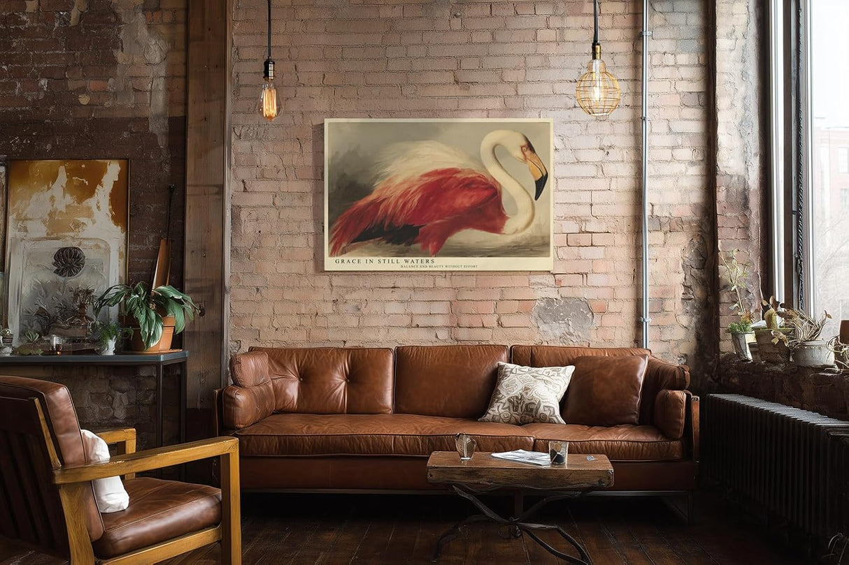 Paul Sinus Wandbild 120x80cm Flamingo Tierkunst modern rot weiss elegante Vogel Malerei Kunstdruck grosses Kunstbild stilvolle Wanddekoration fuer Wohnzimmer Büro Flur