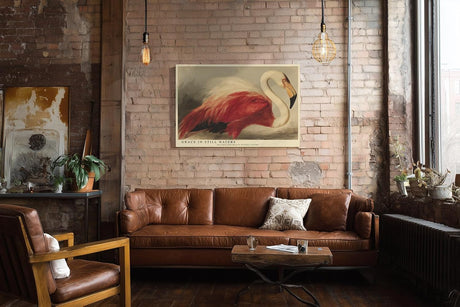 Paul Sinus Wandbild 120x80cm Flamingo Tierkunst modern rot weiss elegante Vogel Malerei Kunstdruck grosses Kunstbild stilvolle Wanddekoration fuer Wohnzimmer Büro Flur
