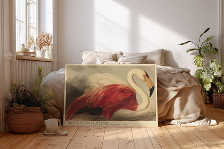 Paul Sinus Wandbild 120x80cm Flamingo Tierkunst modern rot weiss elegante Vogel Malerei Kunstdruck grosses Kunstbild stilvolle Wanddekoration fuer Wohnzimmer Büro Flur