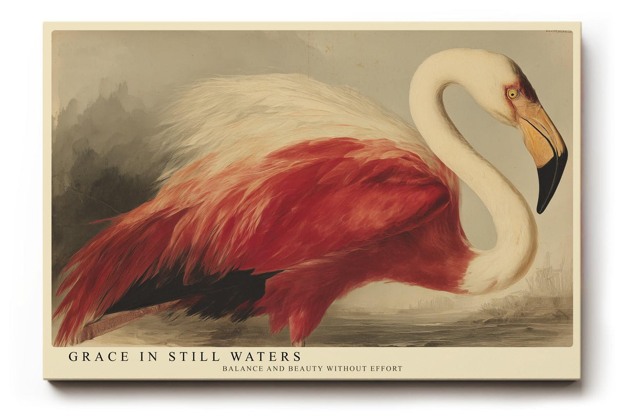 Paul Sinus Wandbild 120x80cm Flamingo Tierkunst modern rot weiss elegante Vogel Malerei Kunstdruck grosses Kunstbild stilvolle Wanddekoration fuer Wohnzimmer Büro Flur