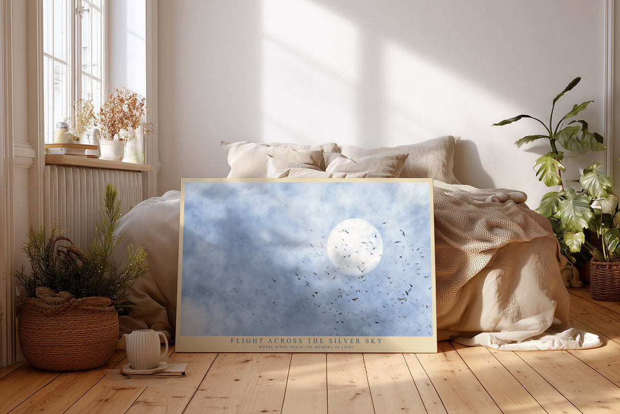 Paul Sinus Wandbild Flight Across the Silver Sky Birds in Motion beneath the Pale Moonlight