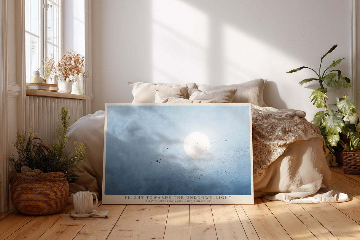 Paul Sinus Wandbild Flight Towards the Unknown Light Minimalist Journey in Blue Atmosphere