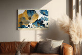 Paul Sinus Wandbild 120x80cm Floral Contrast in Light moderne Blumen Illustration in Blau und Gold Kunst Poster für Wohnzimmer Schlafzimmer