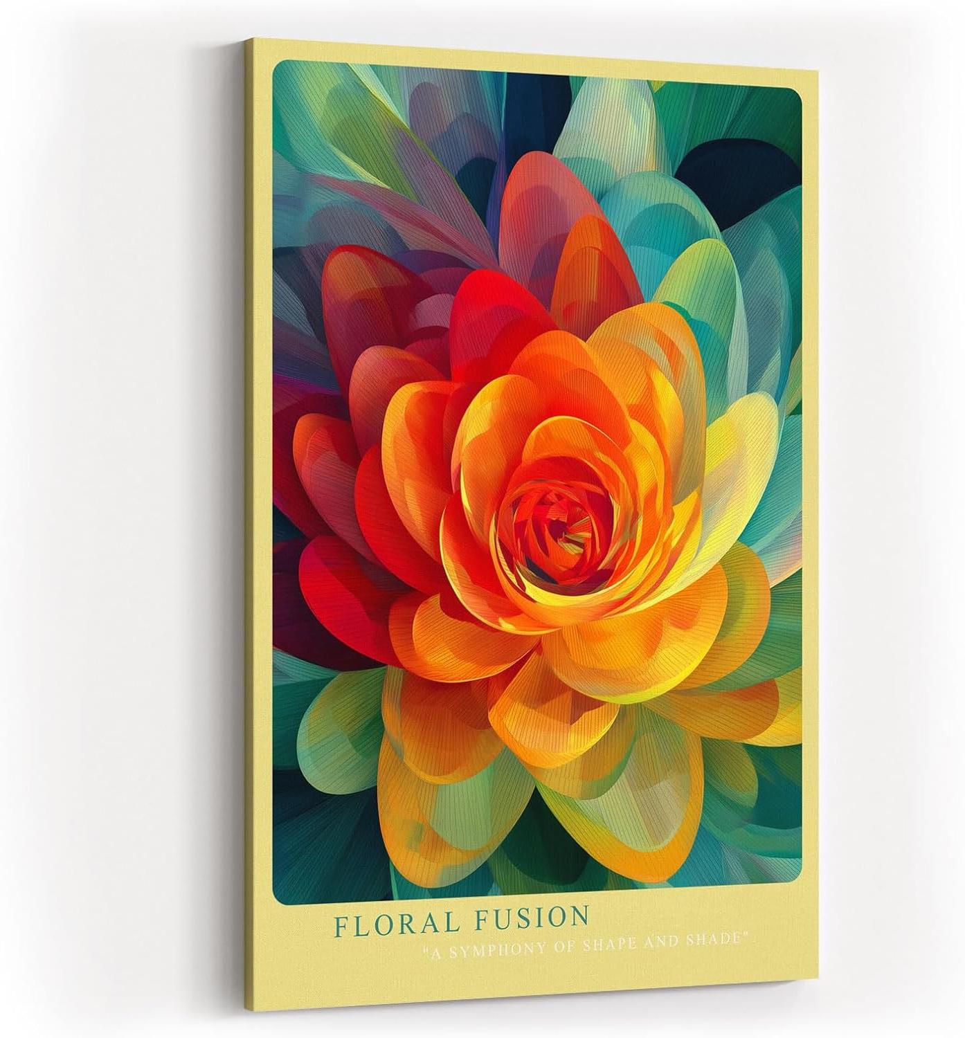 Paul Sinus Wandbild in 40x60cm Floral Fusion Farbintensive abstrakte Blüte in leuchtendem Gelb, Rot und Grün für stilvolle Raumakzente