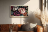 Paul Sinus Wandbild 120x80cm Florale Komposition mit grossen Blueten Dunkle botanische Kunst in Rot Rosa und Cremefarben