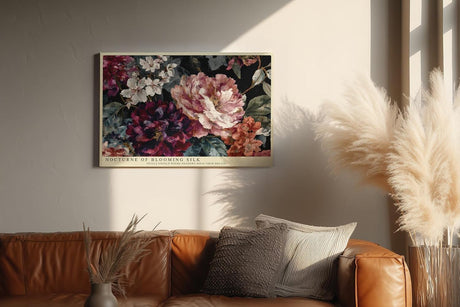Paul Sinus Wandbild 120x80cm Florale Komposition mit grossen Blueten Dunkle botanische Kunst in Rot Rosa und Cremefarben