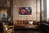 Paul Sinus Wandbild 120x80cm Florale Kunst Blumen in dunklem Garten Stilvolle Naturkomposition