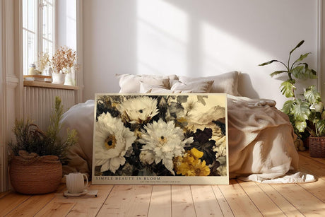 Paul Sinus Wandbild 120x80cm florale Vintage Blumenkomposition creme weiss gold botanische Kunst Leinwand Wanddekoration elegantes Blumenbild fuer Wohnzimmer