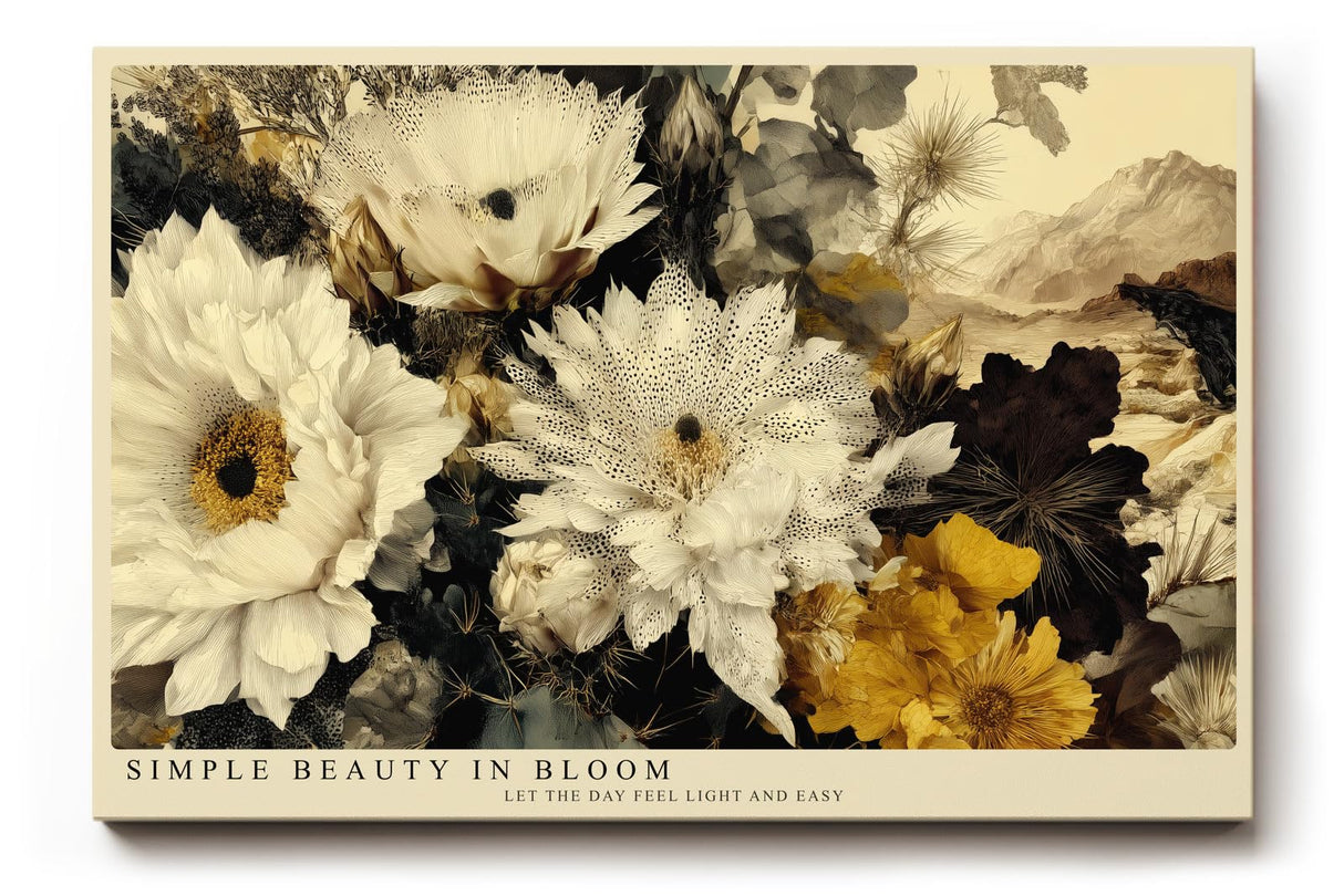 Paul Sinus Wandbild 120x80cm florale Vintage Blumenkomposition creme weiss gold botanische Kunst Leinwand Wanddekoration elegantes Blumenbild fuer Wohnzimmer