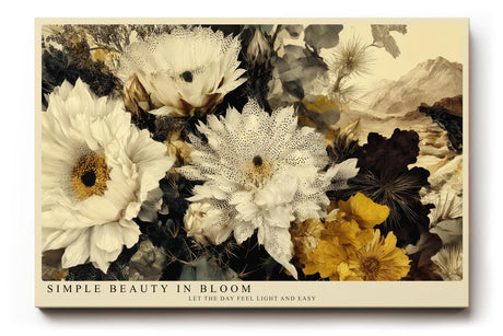 Paul Sinus Wandbild 120x80cm florale Vintage Blumenkomposition creme weiss gold botanische Kunst Leinwand Wanddekoration elegantes Blumenbild fuer Wohnzimmer