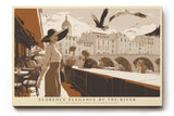 Paul Sinus Wandbild Florence Elegance by the River – Stilvolle Szene am Flussufer von Florenz mit Frau im Sonnenhut, Symbol für Kultur, Mode und zeitlose Eleganz