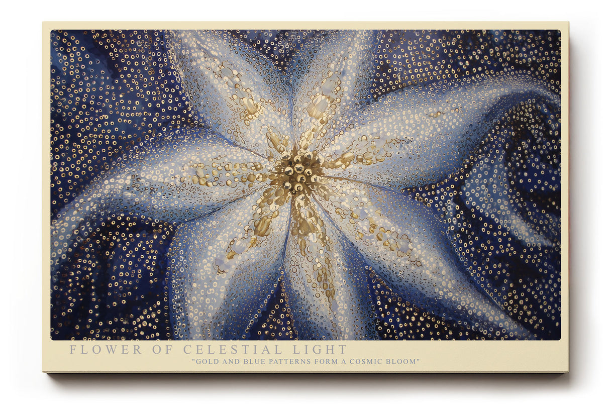 Paul Sinus Wandbild Flower of Celestial Light abstraktes Motiv einer gold-blauen Blüte mit kosmischer Leuchtkraft