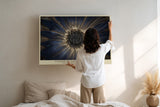 Paul Sinus Wandbild Flower of Light and Energy Radiant Bloom in Gold and Blue Harmony
