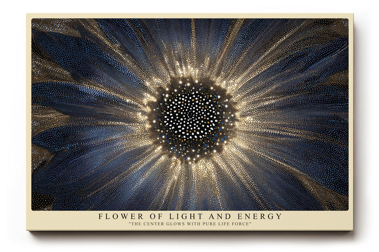 Paul Sinus Wandbild Flower of Light and Energy Radiant Bloom in Gold and Blue Harmony