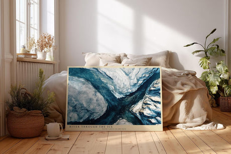 Paul Sinus Wandbild 120x80cm Fluss durch Eislandschaft Luftaufnahme moderne Naturkunst in Blau Weiss Leinwand Wanddekoration fuer Wohnzimmer Büro