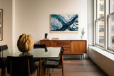 Paul Sinus Wandbild 120x80cm Fluss durch Eislandschaft Luftaufnahme moderne Naturkunst in Blau Weiss Leinwand Wanddekoration fuer Wohnzimmer Büro