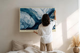 Paul Sinus Wandbild 120x80cm Fluss durch Eislandschaft Luftaufnahme moderne Naturkunst in Blau Weiss Leinwand Wanddekoration fuer Wohnzimmer Büro