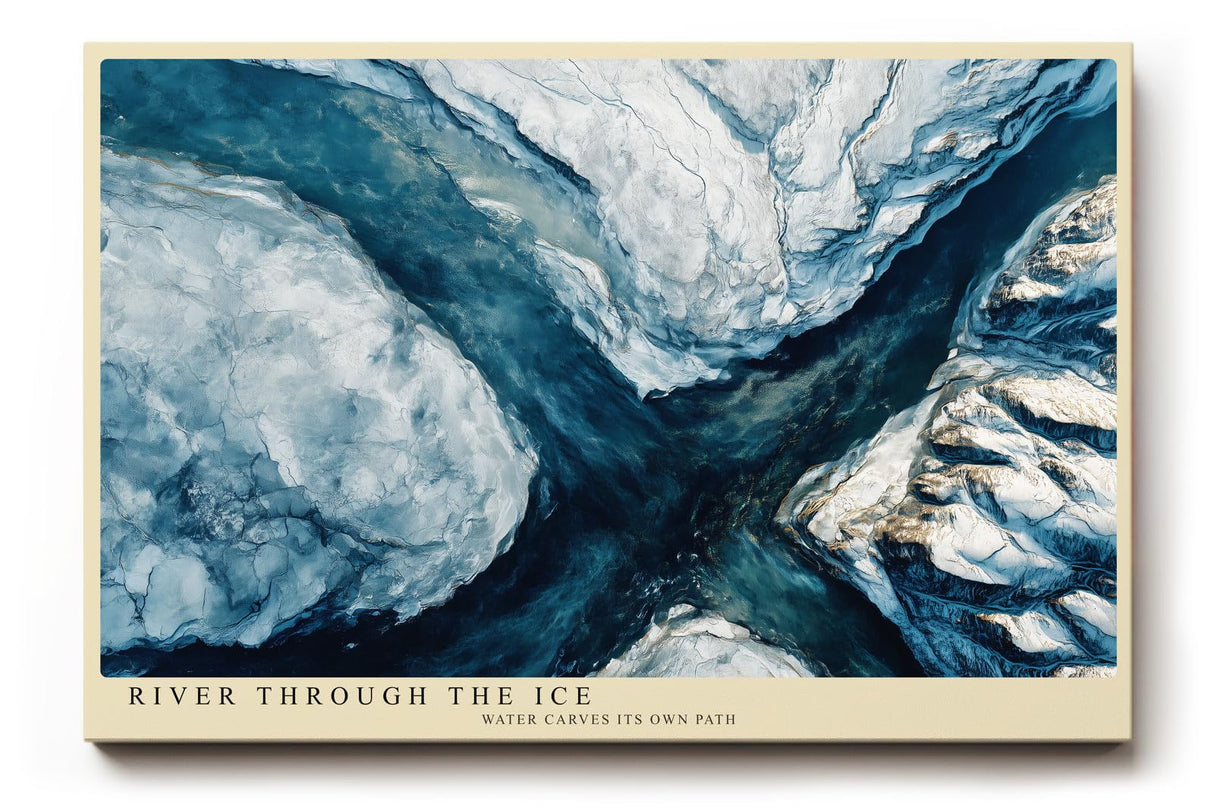 Paul Sinus Wandbild 120x80cm Fluss durch Eislandschaft Luftaufnahme moderne Naturkunst in Blau Weiss Leinwand Wanddekoration fuer Wohnzimmer Büro