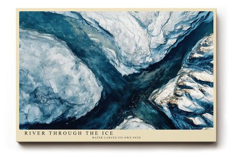 Paul Sinus Wandbild 120x80cm Fluss durch Eislandschaft Luftaufnahme moderne Naturkunst in Blau Weiss Leinwand Wanddekoration fuer Wohnzimmer Büro