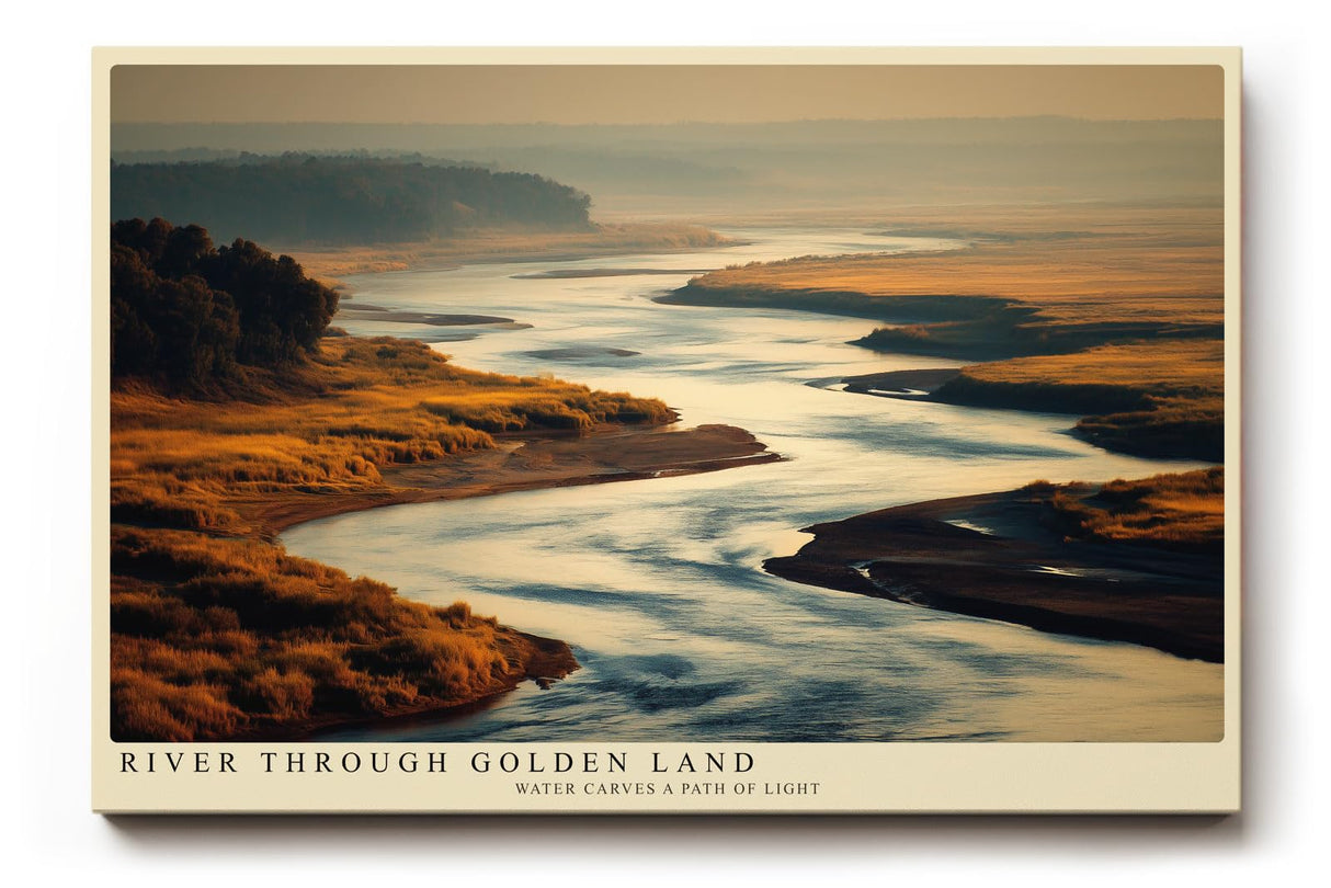 Paul Sinus Wandbild 120x80cm Fluss Landschaft goldenes Licht Natur Fotokunst modern Kunstdruck grosses Kunstbild ruhige Wanddekoration fuer Wohnzimmer Büro Flur