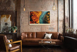 Paul Sinus Wandbild 120x80cm Fluss Landschaft Herbstwald Luftaufnahme Naturfotografie moderne Wanddekoration fuer Wohnzimmer Büro