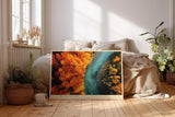 Paul Sinus Wandbild 120x80cm Fluss Landschaft Herbstwald Luftaufnahme Naturfotografie moderne Wanddekoration fuer Wohnzimmer Büro