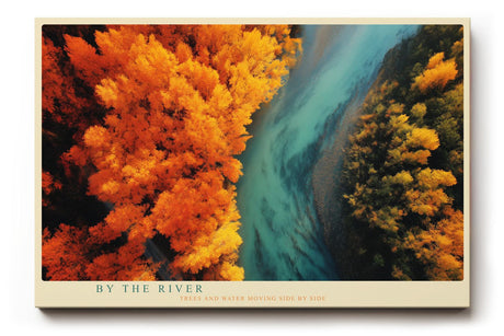 Paul Sinus Wandbild 120x80cm Fluss Landschaft Herbstwald Luftaufnahme Naturfotografie moderne Wanddekoration fuer Wohnzimmer Büro