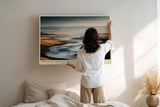 Paul Sinus Wandbild 120x80cm Fluss Landschaft modern beige blau Natur Kunstdruck grosses Kunstbild ruhige Wanddekoration fuer Wohnzimmer Büro Flur